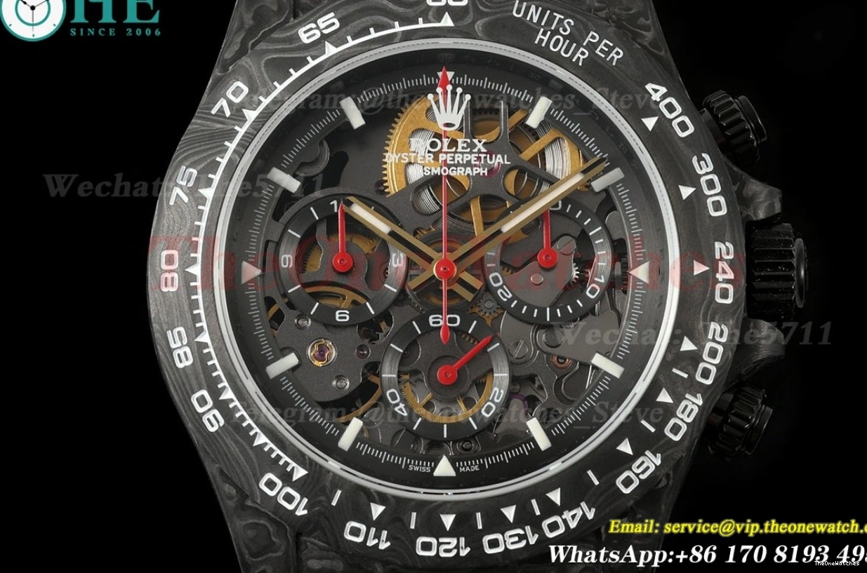 Diw N6F Carbon Daytona DD4801 NY Skeleton Dial 40mm Red 0202